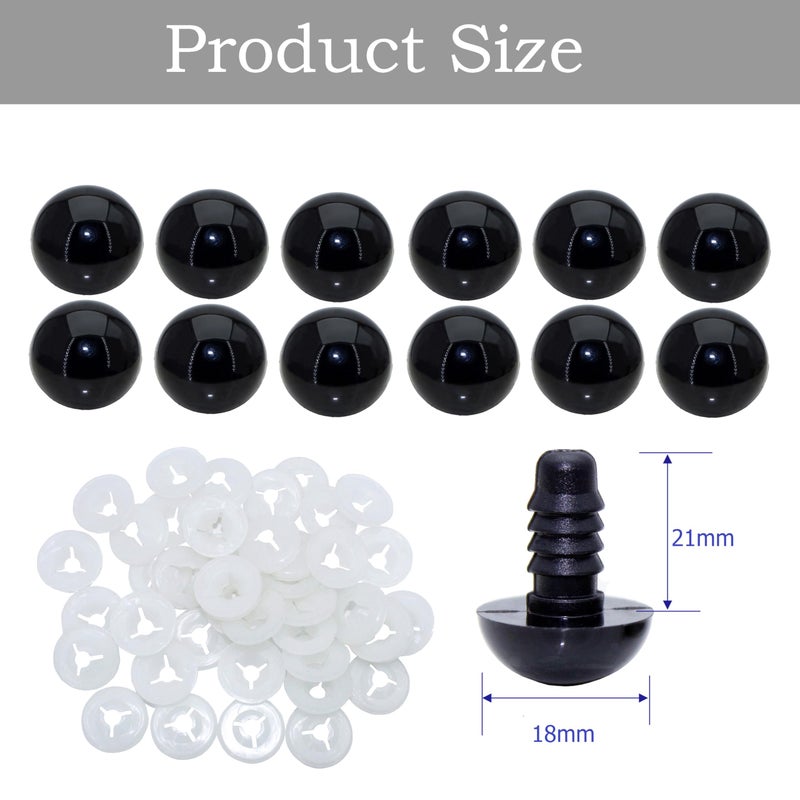 ARTCXC 50Pcs 18mm/0.71inch Black Solid Plastic Safety Eyes Craft Eyes with Washers for Doll, Puppet, Plush Animal DIY Making - Image 3